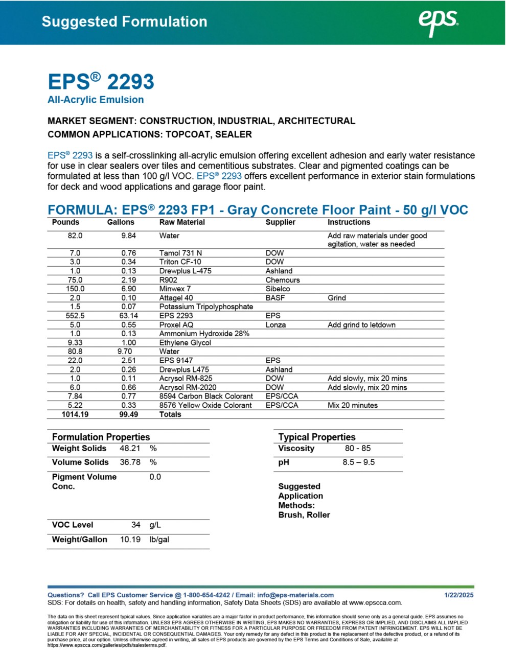 EPS 2293 - Gray Concrete Floor Paint - 50 g/L VOC