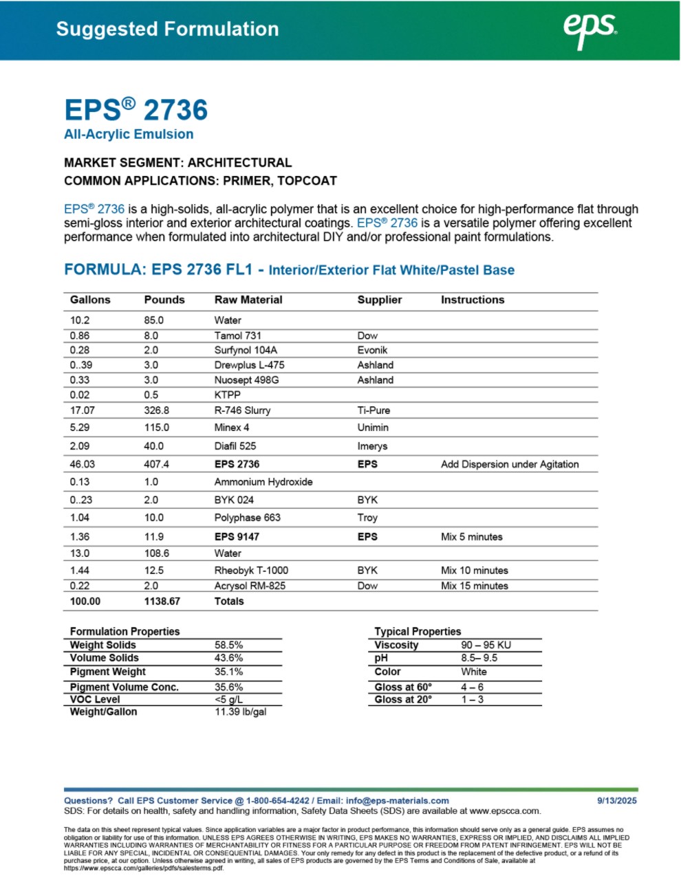 EPS 2736 - Interior/Exterior Flat White/Pastel Base